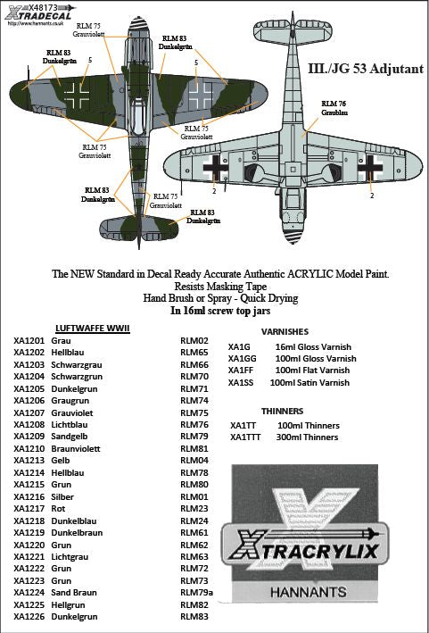 Xtradecal X48173 1:48 Messerschmitt Bf-109s with Stab markings Pt 2