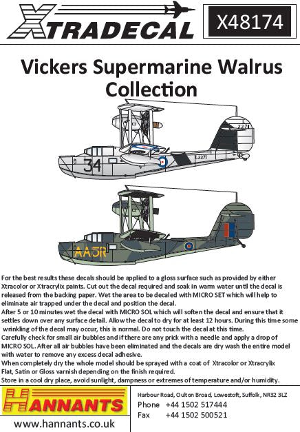 Xtradecal X48174 1:48 Supermarine Walrus Mk.I Collection.
