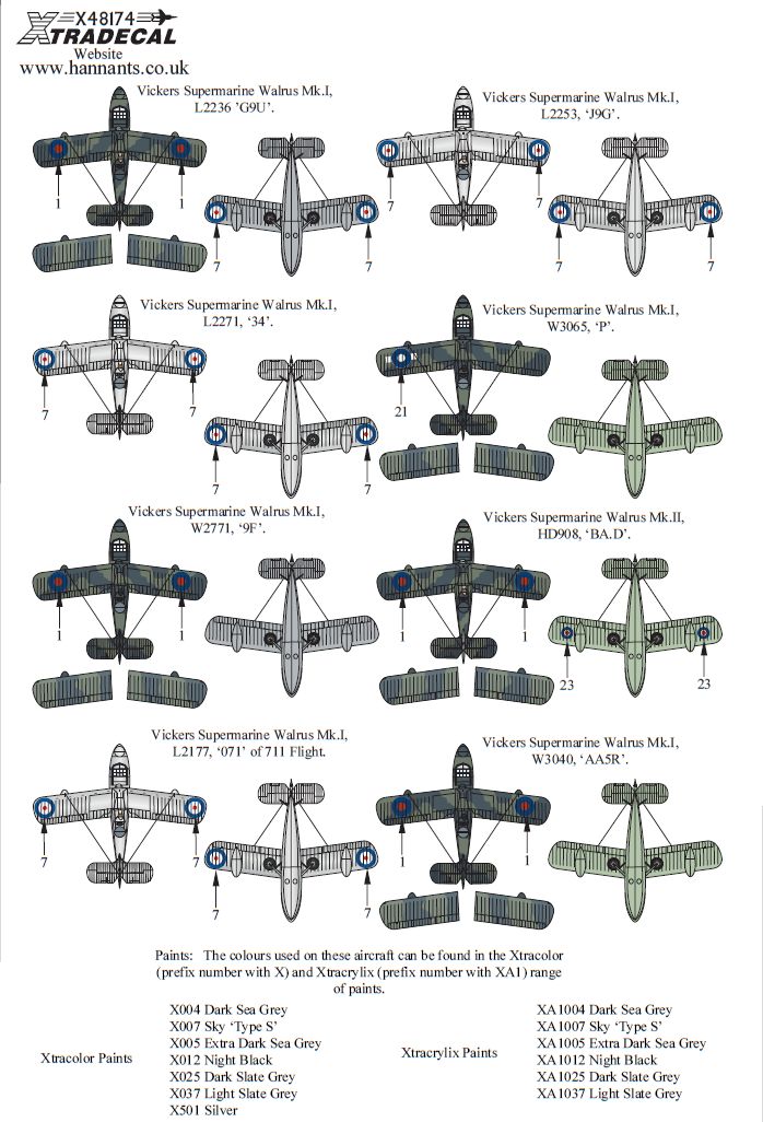 Xtradecal X48174 1:48 Supermarine Walrus Mk.I Collection.