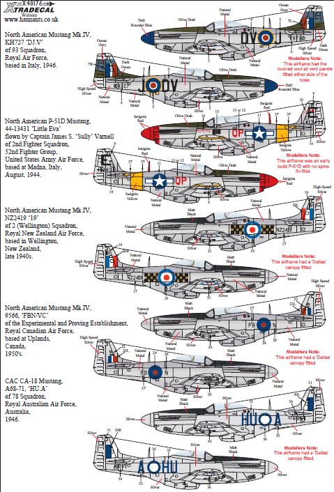 Xtradecal X48176 P-51D Mustang Bubbletops Pt 1 Int'l Operators 1:48