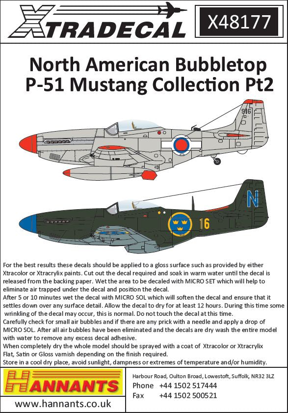 Xtradecal X48177 P-51D Mustang Bubbletops Pt 2 Int'l Operators 1:48