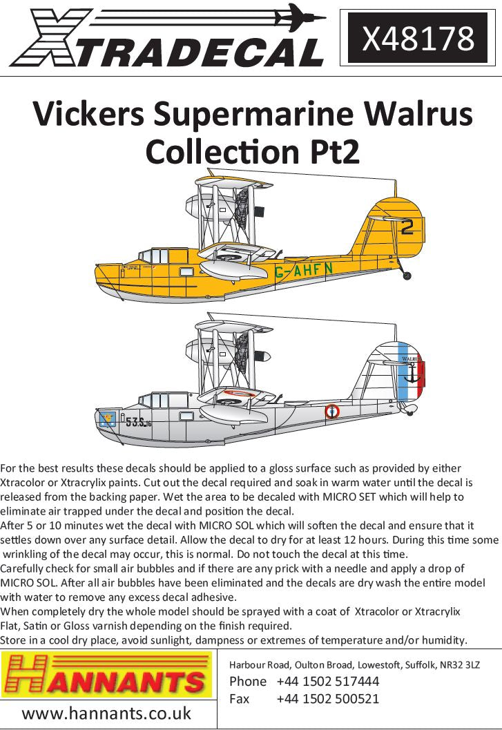 Xtradecal X48178 1:48 Supermarine Walrus Mk.I Collection Pt 2