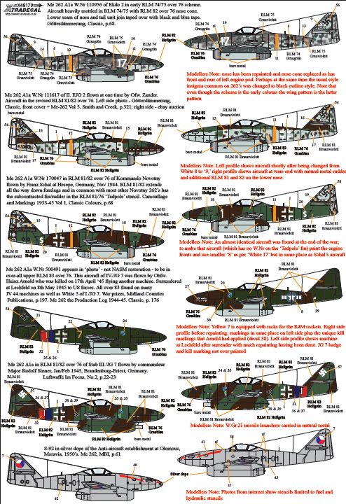 Xtradecal X48179 1:48 Messerschmitt Me-262A1a/U3/A2A/ S-92