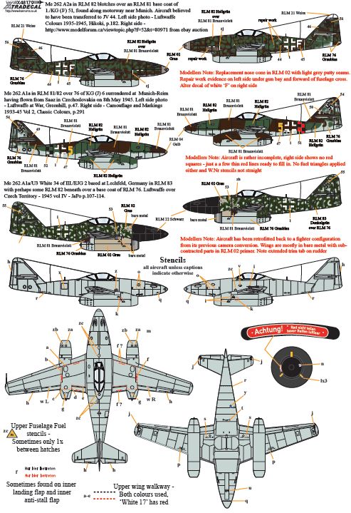 Xtradecal X48179 1:48 Messerschmitt Me-262A1a/U3/A2A/ S-92