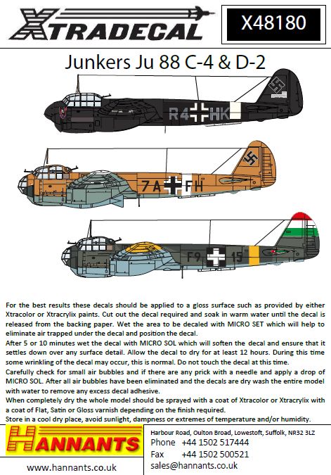Xtradecal X48180 1:48 Junkers Ju-88C/D