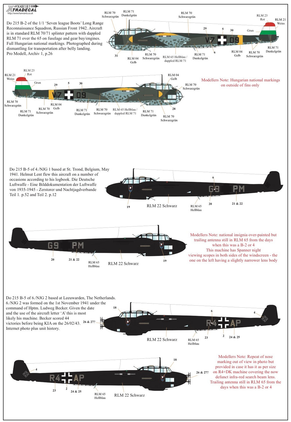 Xtradecal X48181 1:48 Dornier Do-215B-1/Do-215B-2/Do-215B-4/Do-215B-5