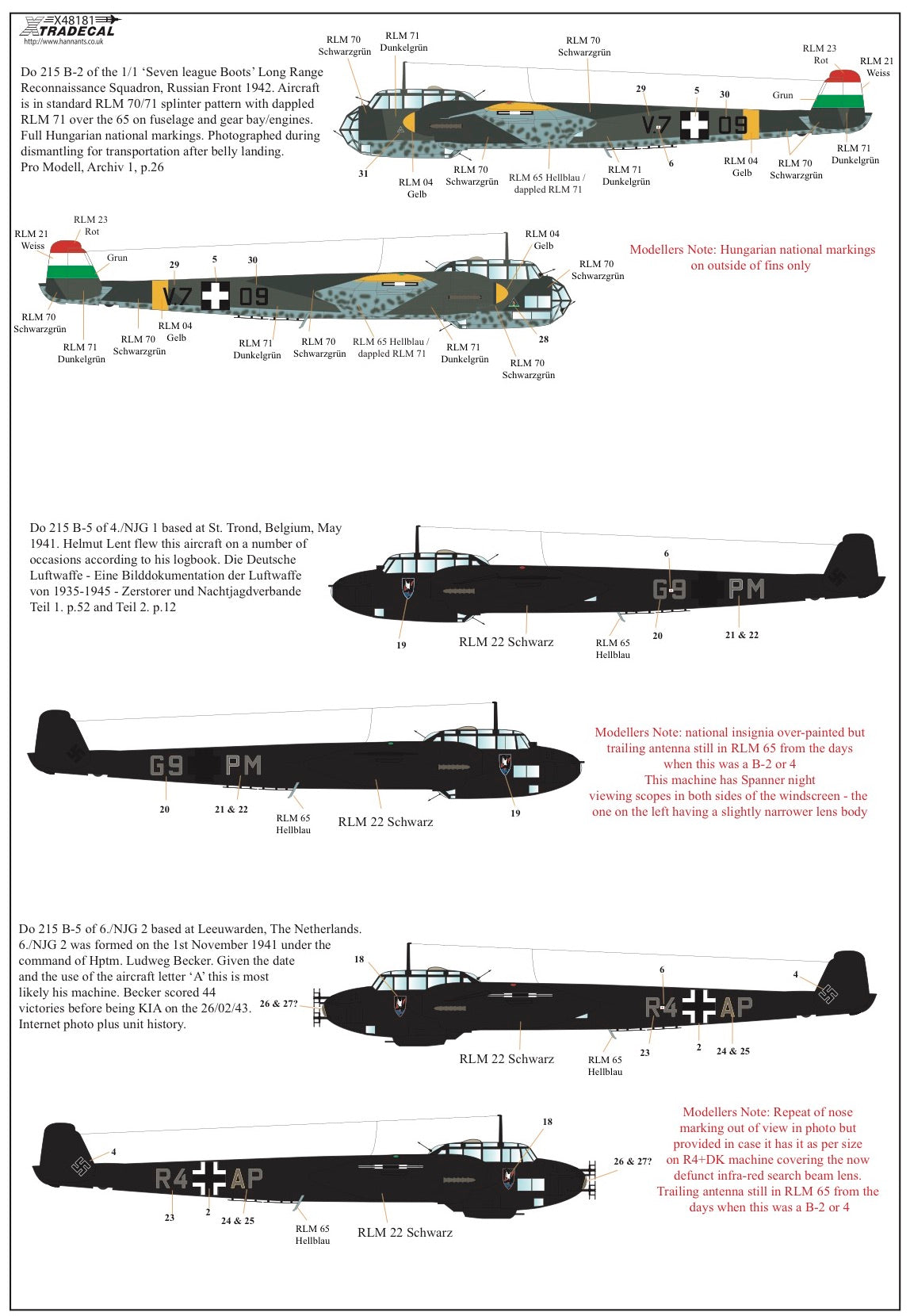 Xtradecal X48181 1:48 Dornier Do-215B-1/Do-215B-2/Do-215B-4/Do-215B-5