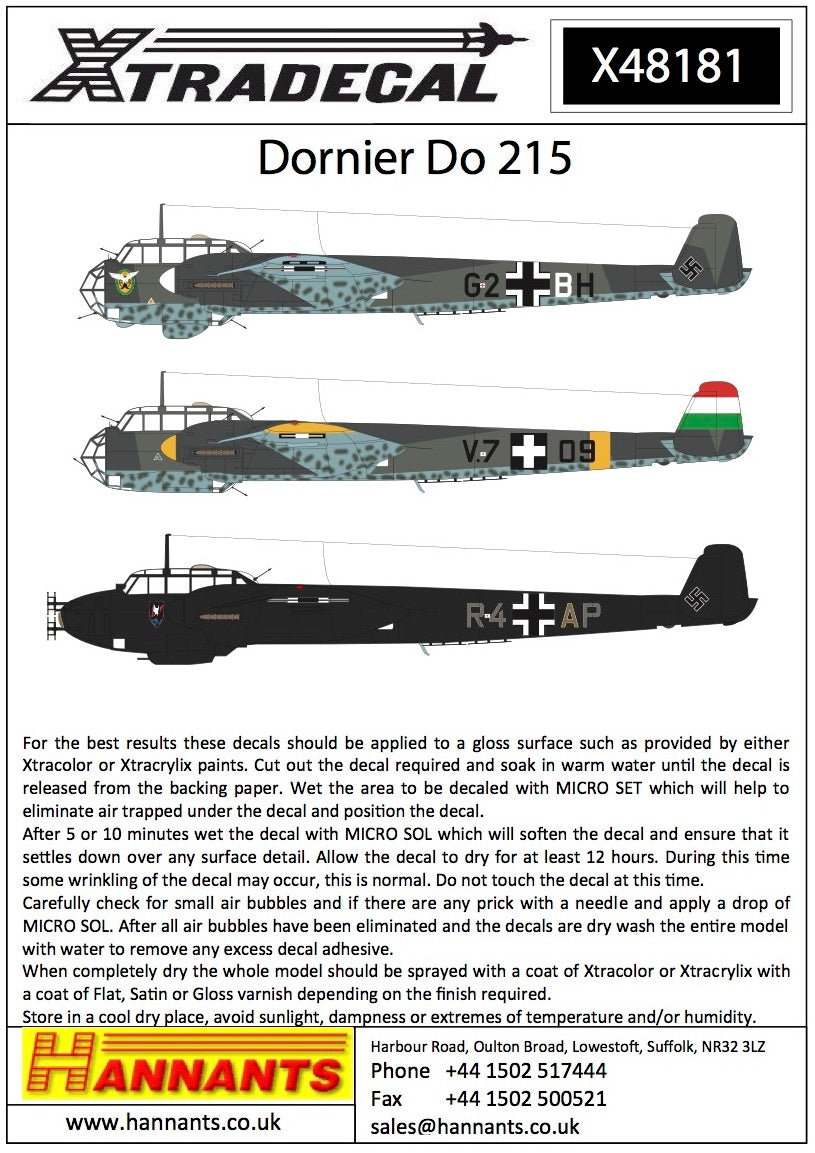 Xtradecal X48181 1:48 Dornier Do-215B-1/Do-215B-2/Do-215B-4/Do-215B-5