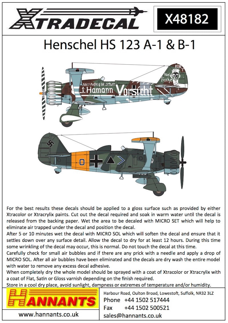 Xtradecal X48182 1:48 Henschel Hs-123A-1/Hs-123B-1