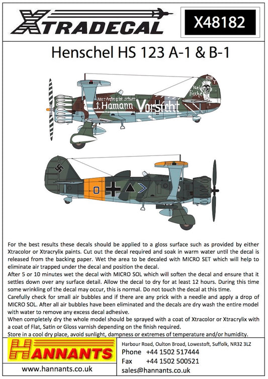 Xtradecal X48182 1:48 Henschel Hs-123A-1/Hs-123B-1