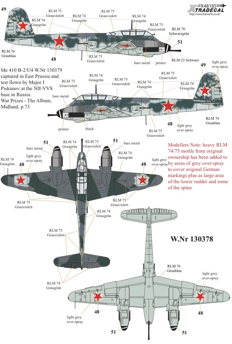 Xtradecal X48185 1:48 Messerchmitt Me-410A-1