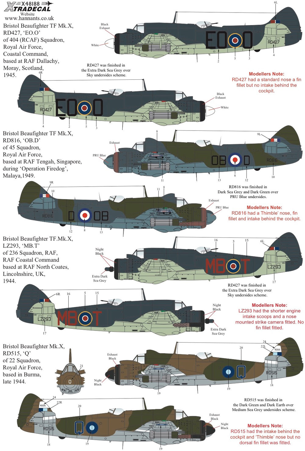 Xtradecal X48188 1:48 Bristol Beaufighter TF