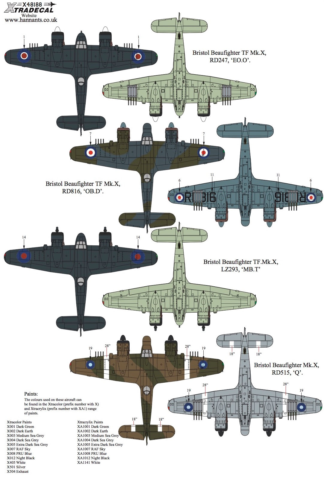 Xtradecal X48188 1:48 Bristol Beaufighter TF