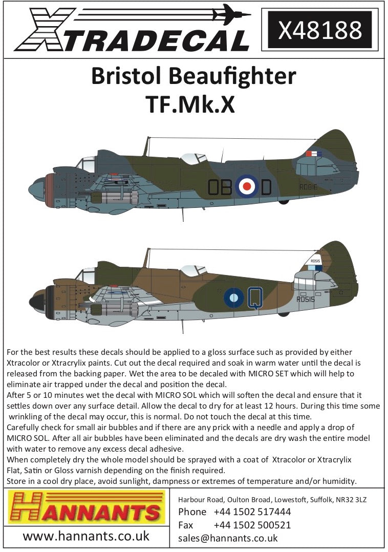 Xtradecal X48188 1:48 Bristol Beaufighter TF