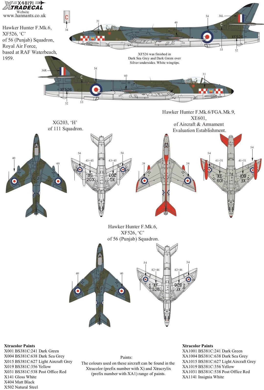 Xtradecal X48191 1:48 Hawker Hunter Mk.6 Pt 2