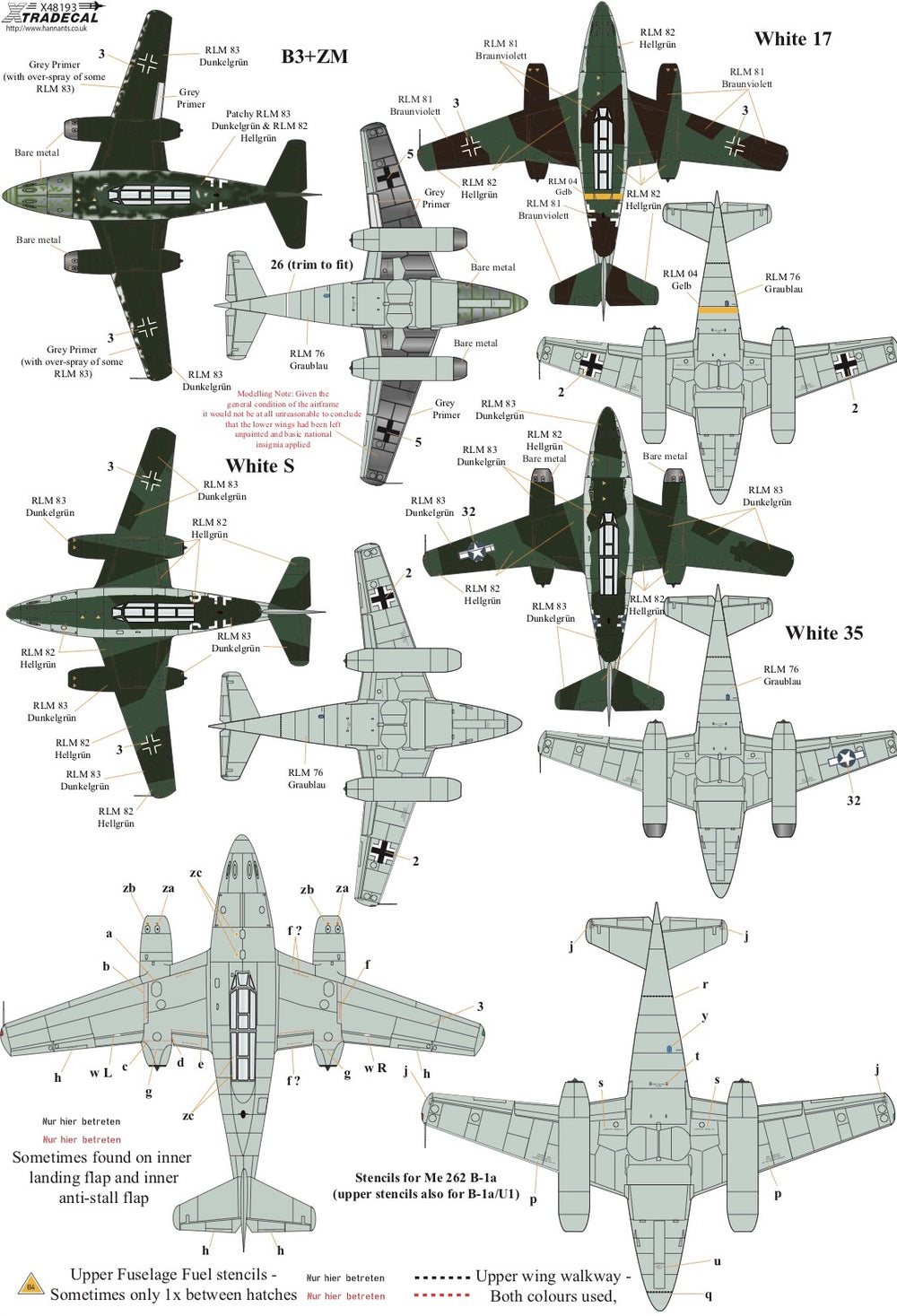 Xtradecal X48193 1:48 Messerschmitt Me-262B-1a