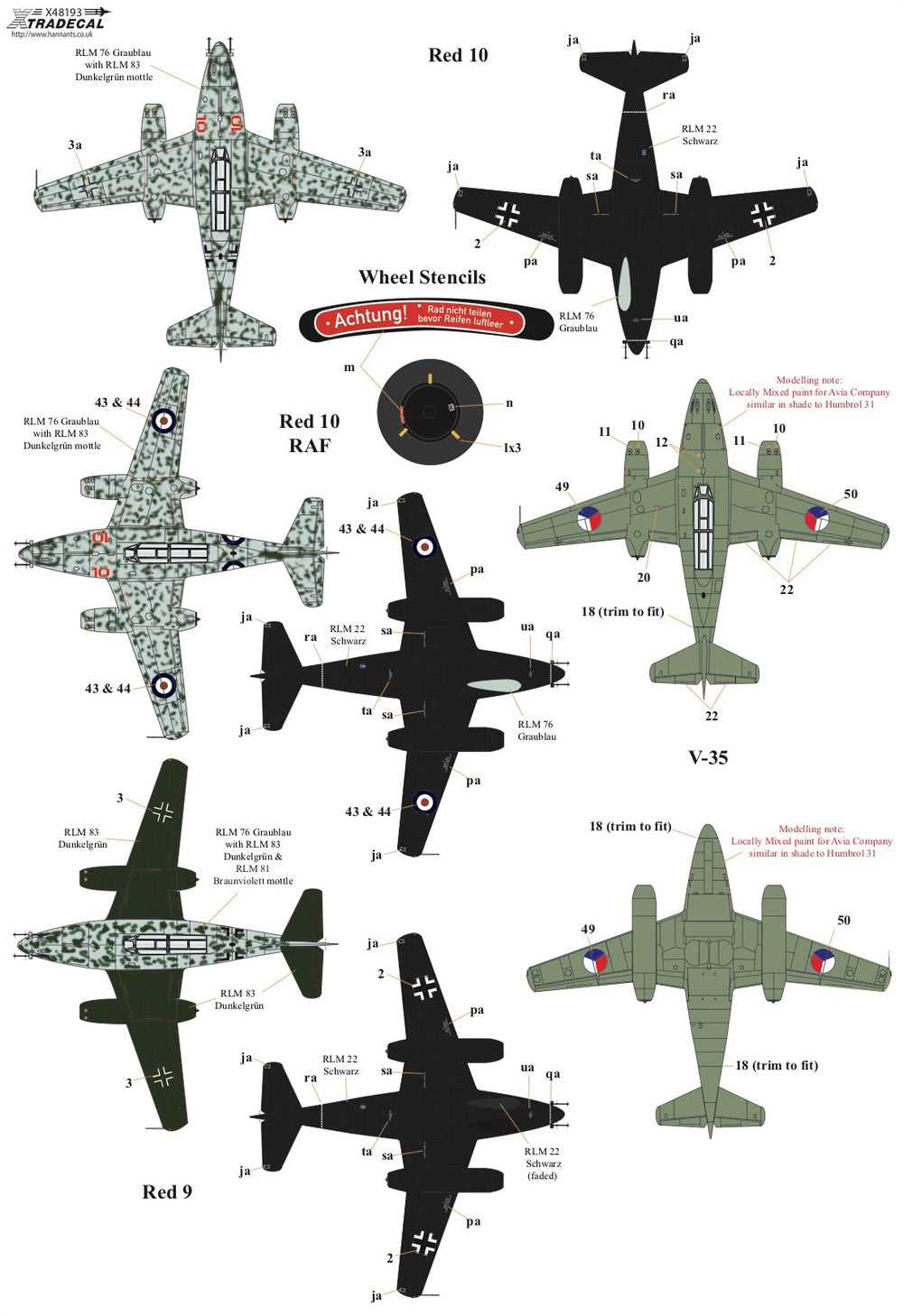 Xtradecal X48193 1:48 Messerschmitt Me-262B-1a