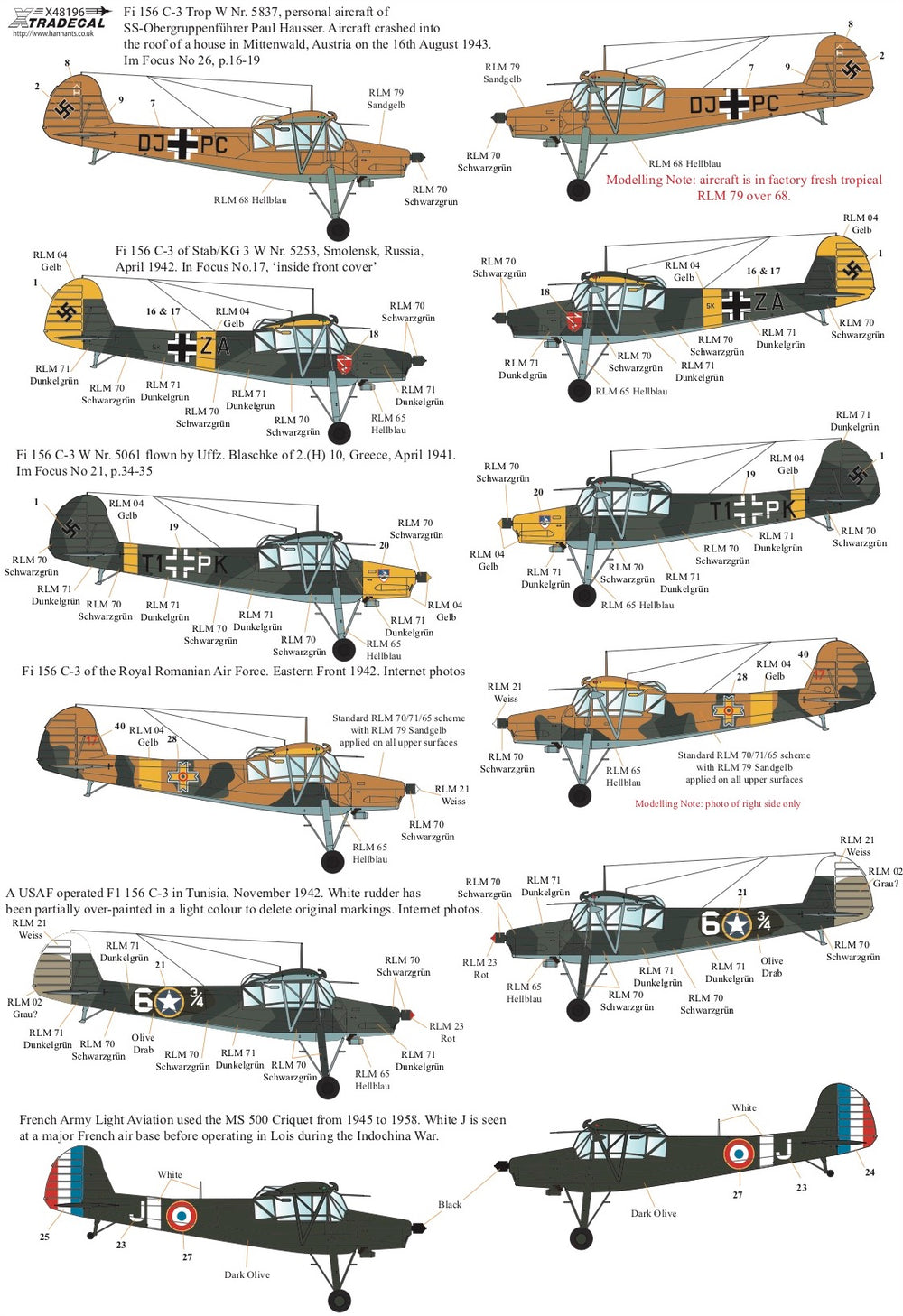 Xtradecal X48196 1:48 Fieseler Fi-156C-3 Storch
