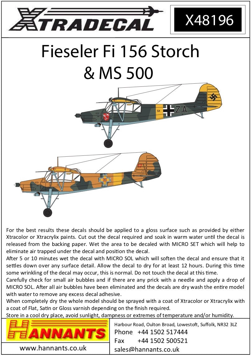 Xtradecal X48196 1:48 Fieseler Fi-156C-3 Storch