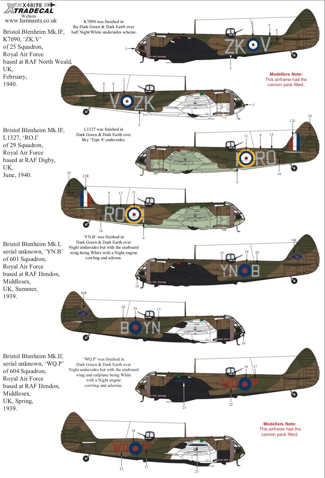 Xtradecal X48198 1:48 Bristol Blenheim Mk.I/Mk.If