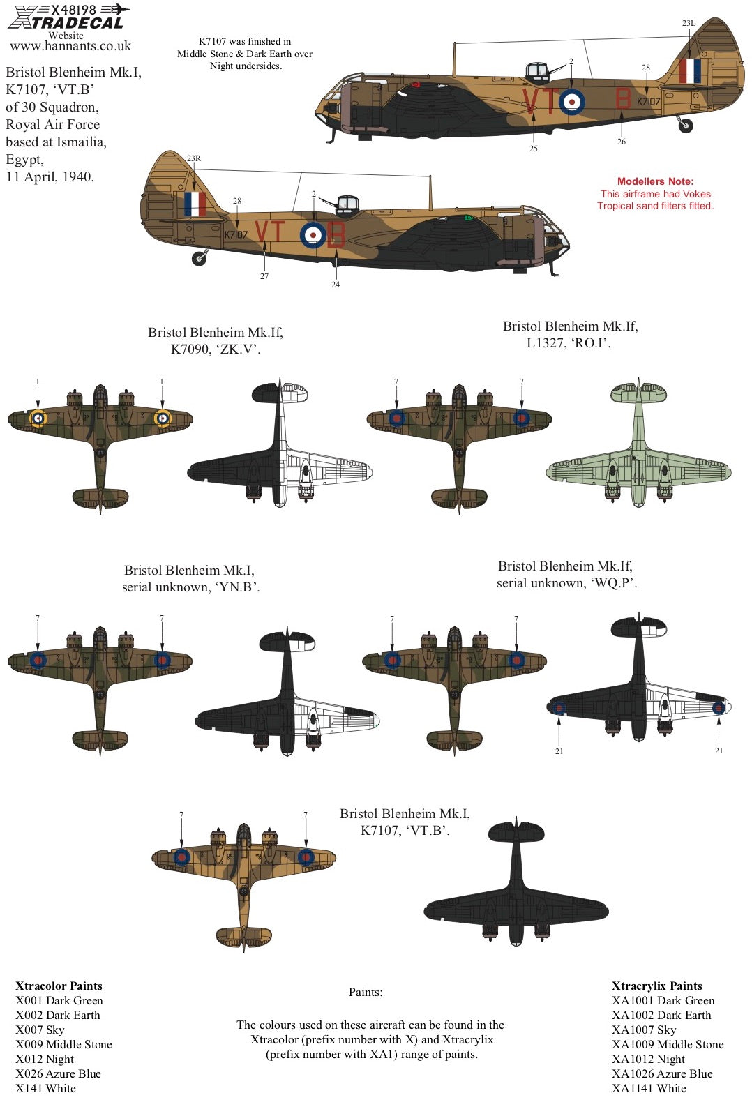 Xtradecal X48198 1:48 Bristol Blenheim Mk.I/Mk.If