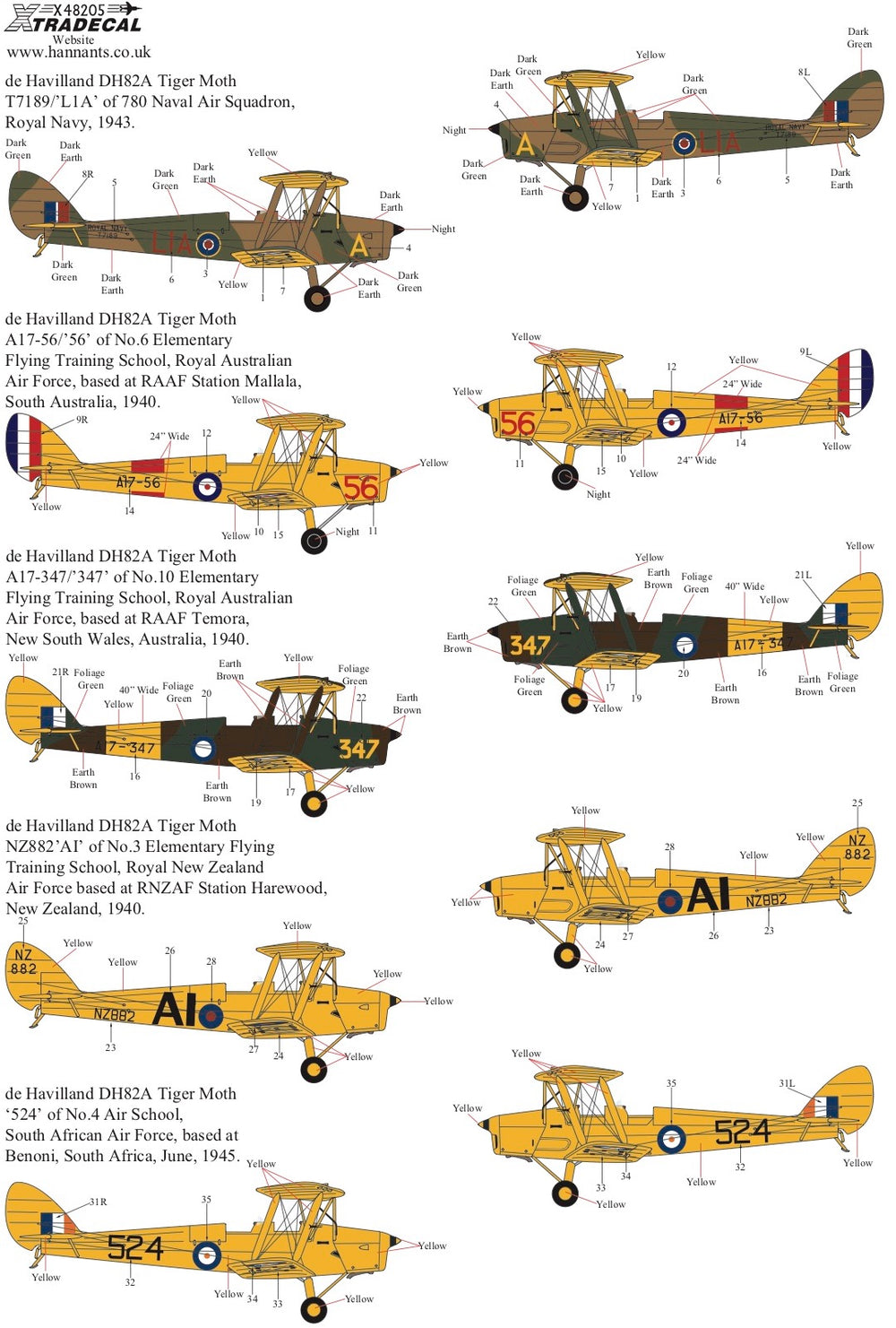 Xtradecal X48205 de Havilland DH.82a Tiger Moth Pt 1 FAA/RAAF 1:48