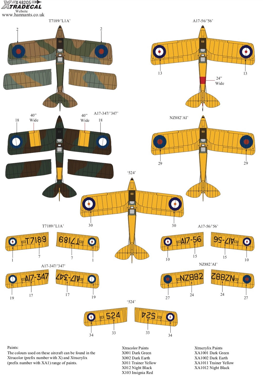 Xtradecal X48205 de Havilland DH.82a Tiger Moth Pt 1 FAA/RAAF 1:48