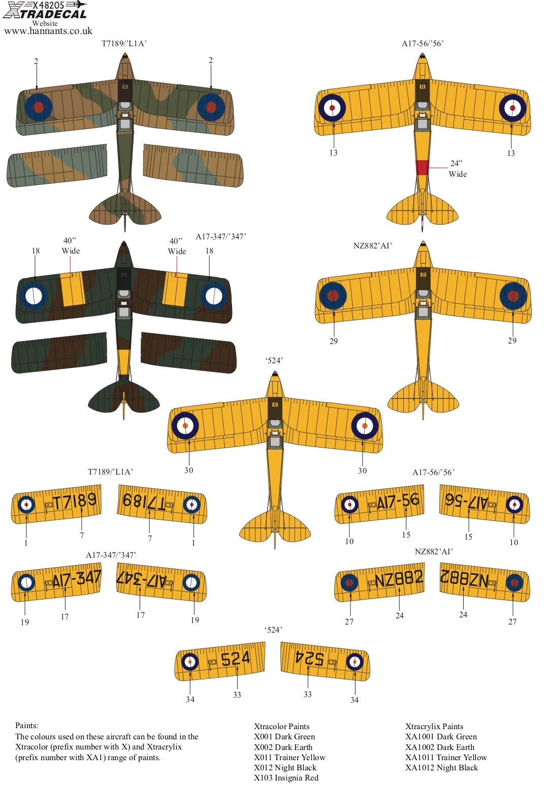 Xtradecal X48205 de Havilland DH.82a Tiger Moth Pt 1 FAA/RAAF 1:48