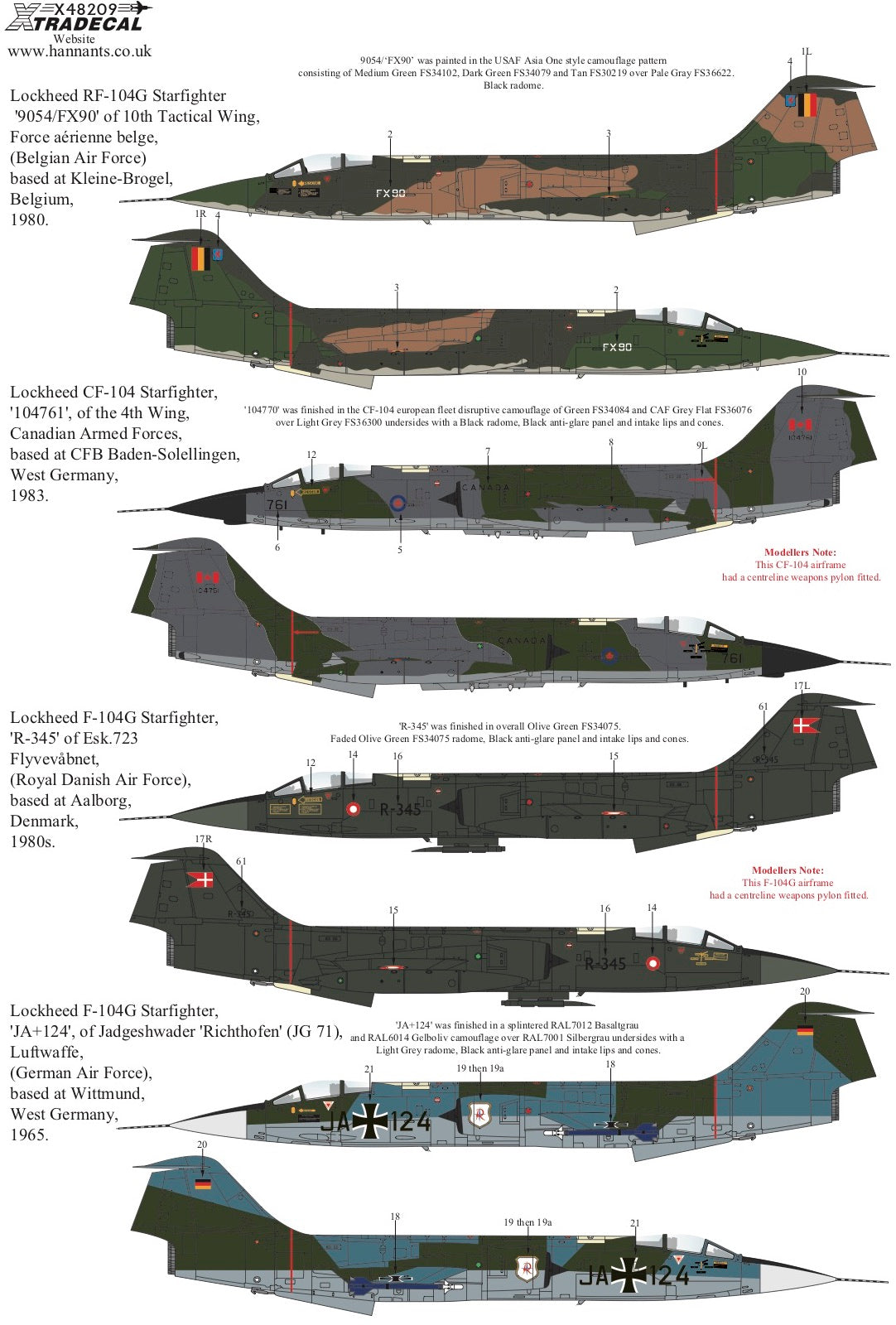 Xtradecal X48209 1:48 Lockheed F-104 Starfighter Collection Pt2