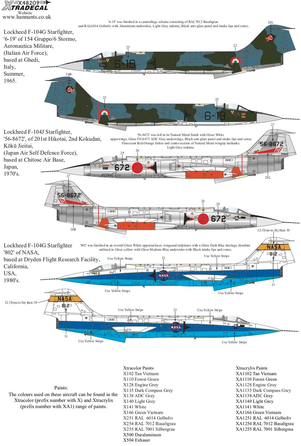 Xtradecal X48209 1:48 Lockheed F-104 Starfighter Collection Pt2