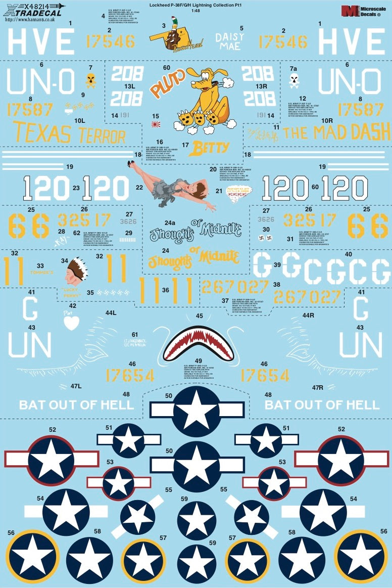Xtradecal X48214 1:48 Lockheed P-38F/G/H Lightning Collection Pt.1