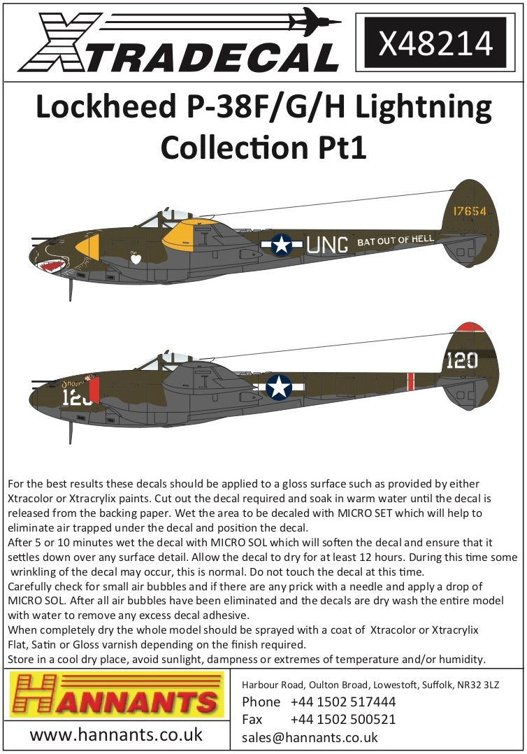 Xtradecal X48214 1:48 Lockheed P-38F/G/H Lightning Collection Pt.1