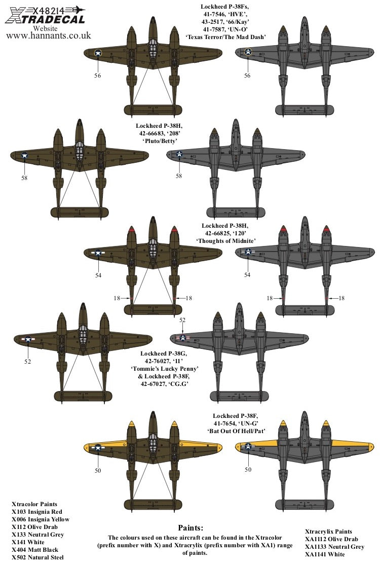 Xtradecal X48214 1:48 Lockheed P-38F/G/H Lightning Collection Pt.1