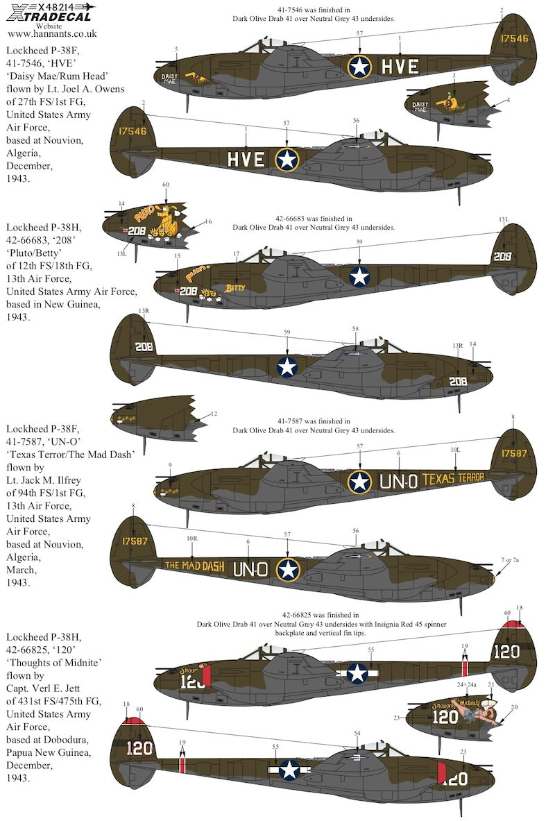 Xtradecal X48214 1:48 Lockheed P-38F/G/H Lightning Collection Pt.1