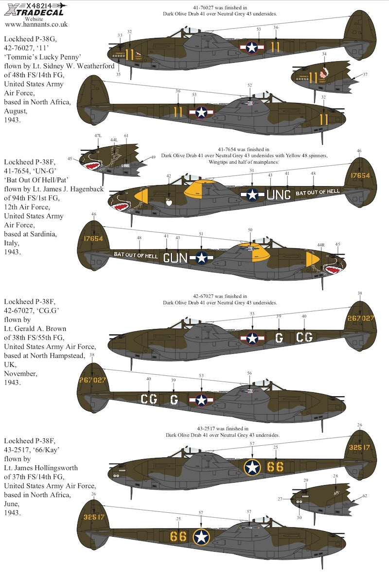 Xtradecal X48214 1:48 Lockheed P-38F/G/H Lightning Collection Pt.1