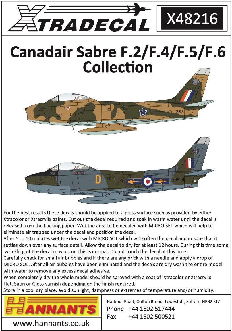 Xtradecal X48216 1:48 Canadair Sabre F.2/F.4/F.5/F.6 Collection