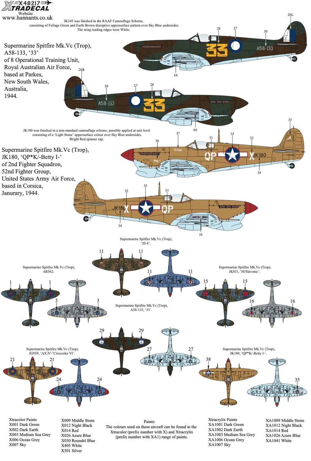 Xtradecal X48217 1:48 Supermarine Spitfire Mk.Vc Overseas Users