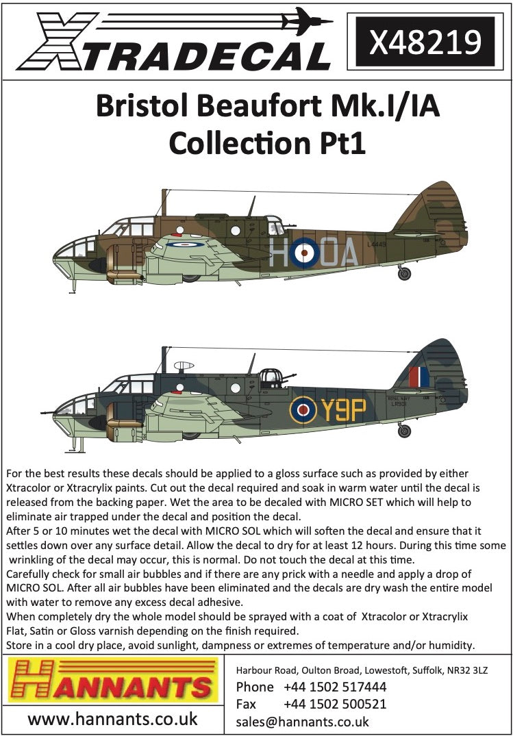 Xtradecal X48219 1:48 Bristol Beaufort Mk.I/IA Collection Pt1