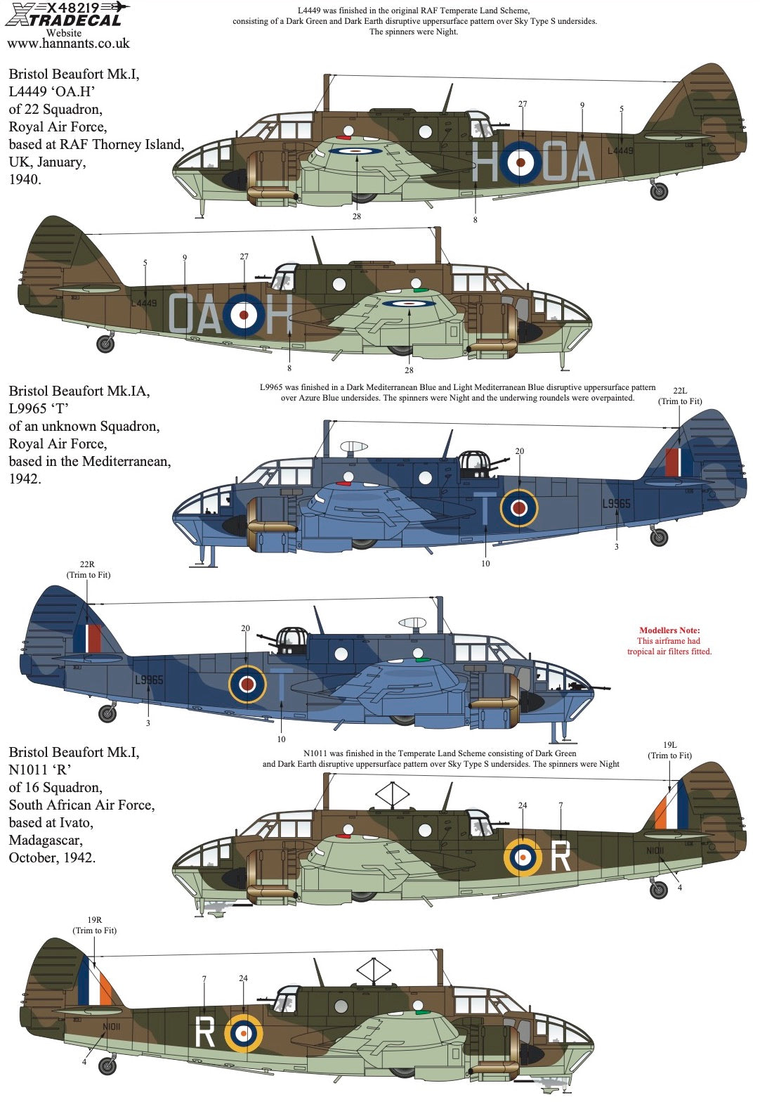 Xtradecal X48219 1:48 Bristol Beaufort Mk.I/IA Collection Pt1