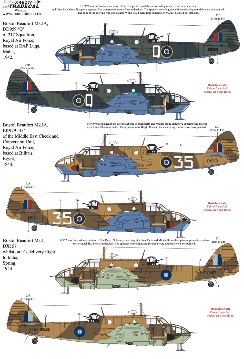 Xtradecal X48219 1:48 Bristol Beaufort Mk.I/IA Collection Pt1