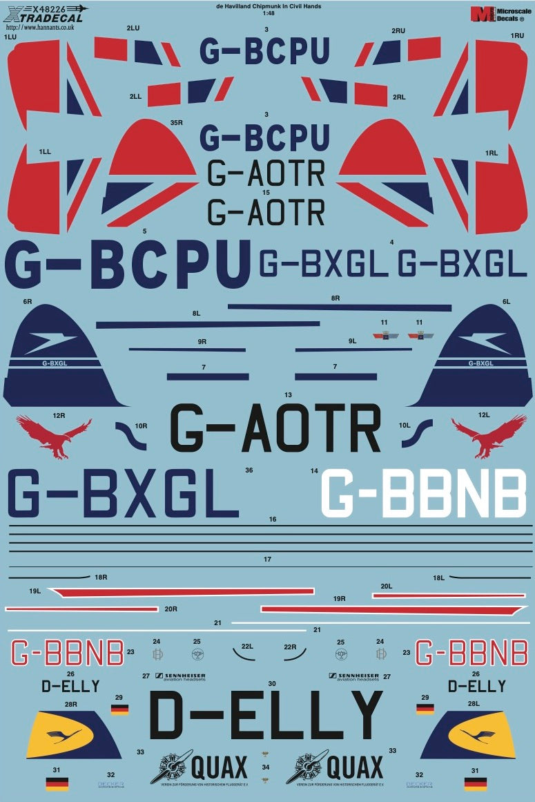 Xtradecal X48226 1:48 de Havilland Chipmunk In Civil Hands