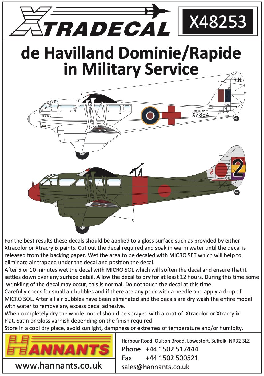 Xtradecal X48253 1:48 de Havilland DH.89 Dragon Rapide,/Dominie
