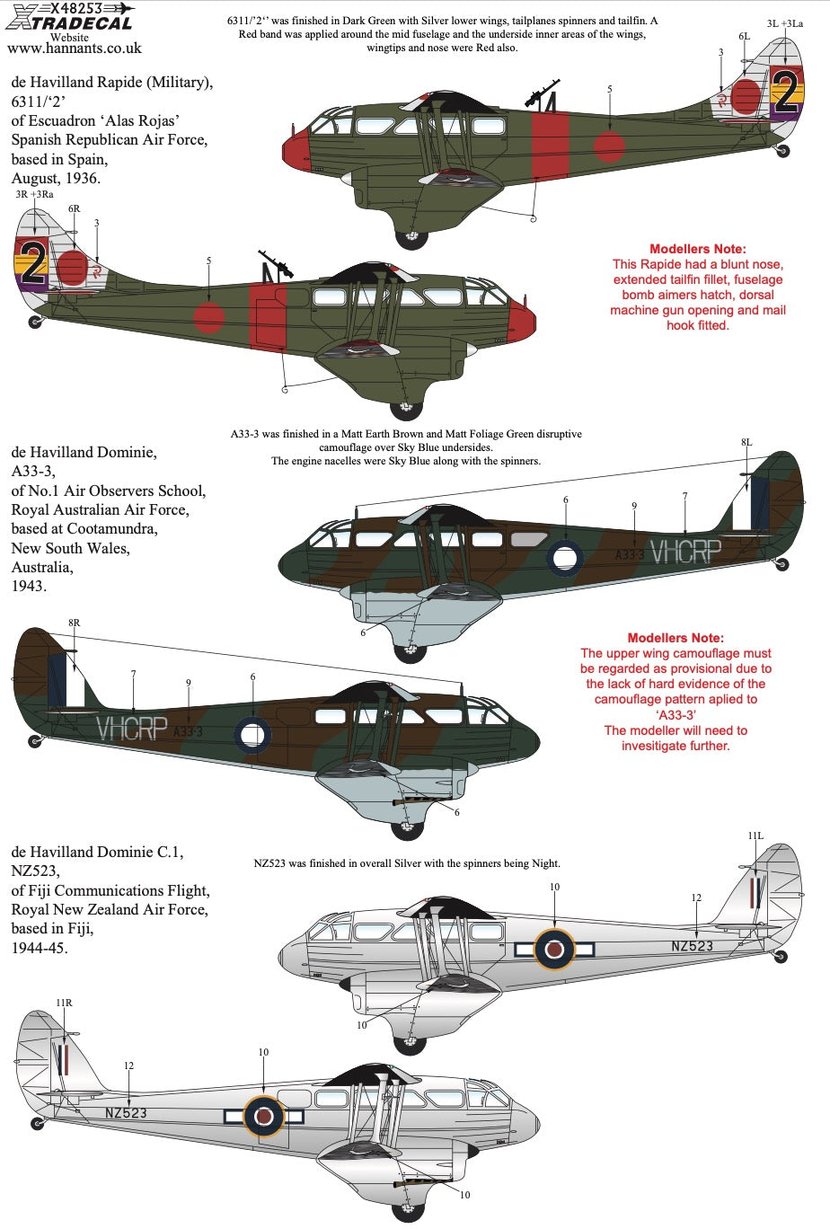 Xtradecal X48253 1:48 de Havilland DH.89 Dragon Rapide,/Dominie