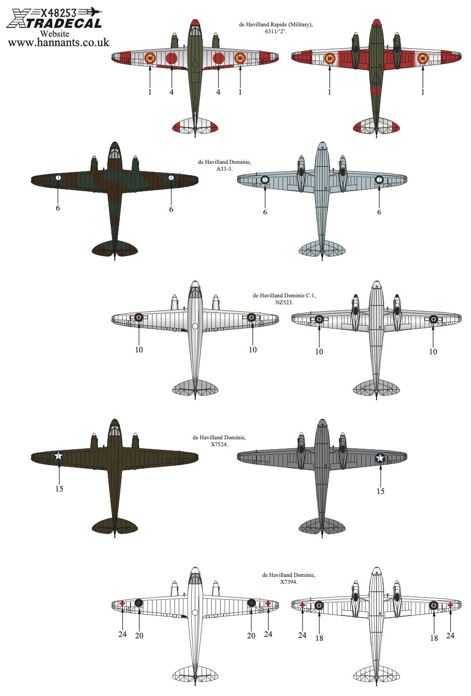 Xtradecal X48253 1:48 de Havilland DH.89 Dragon Rapide,/Dominie