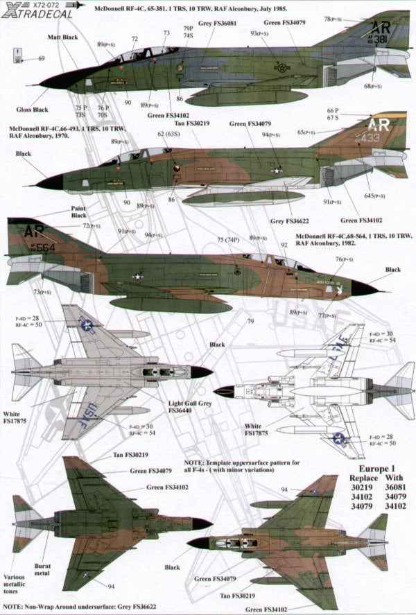 Xtradecal X72072 1:72 Reprinted!! USAFE UK based McDonnell F-4 Phantoms