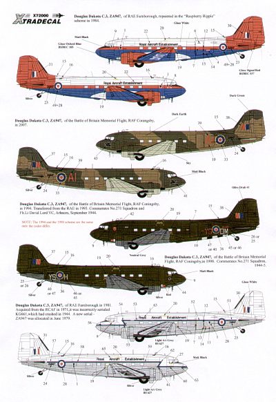 Xtradecal X72084 Douglas C-47 Dakota History of ZA947 1:72