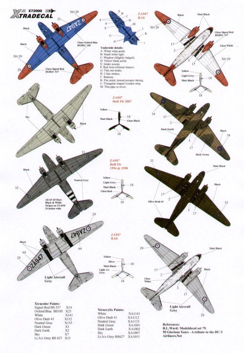 Xtradecal X72084 Douglas C-47 Dakota History of ZA947 1:72