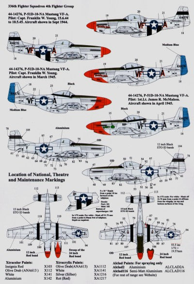 Xtradecal X72099 1:72 North-American P-51D Mustangs from the 4th FG