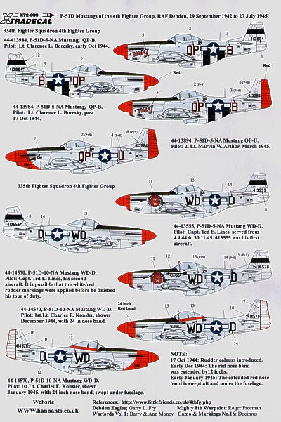 Xtradecal X72099 1:72 North-American P-51D Mustangs from the 4th FG