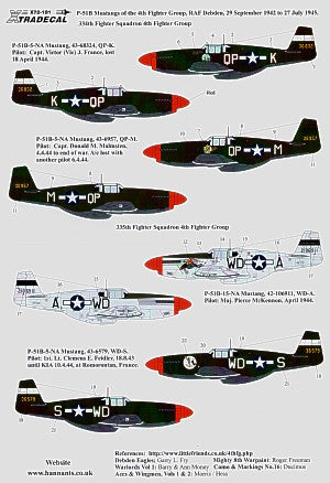 Xtradecal X72101 1:72 P-51B Mustangs 4th Fighter Gp RAF Debden 1942-45